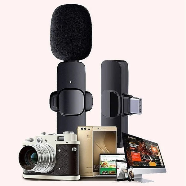 Portable Wireless Clip-On Microphone - 20m Range, Multi-Device Compatible
