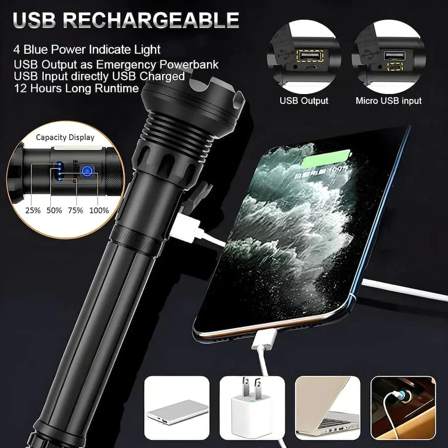 High-Power Rechargeable Flashlight | 300m Beam | Durable Design