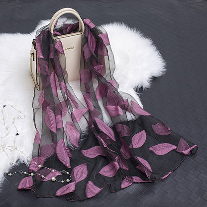 Silk Scarf Featuring Hollow Floral Design
