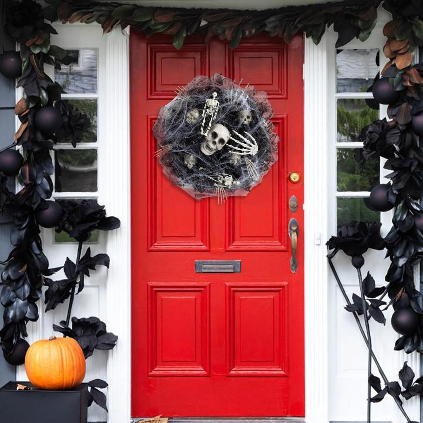 Halloween Mesh Wreath – Skull Garland for Door and Wall Decor
