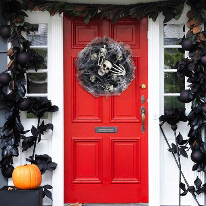 Halloween Mesh Wreath – Skull Garland for Door and Wall Decor