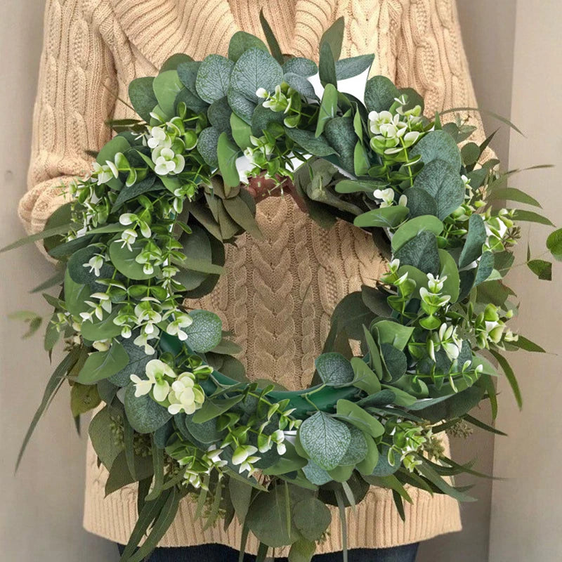 Handmade Eucalyptus Wreath with Artificial Flowers for Home, Wedding & Christmas