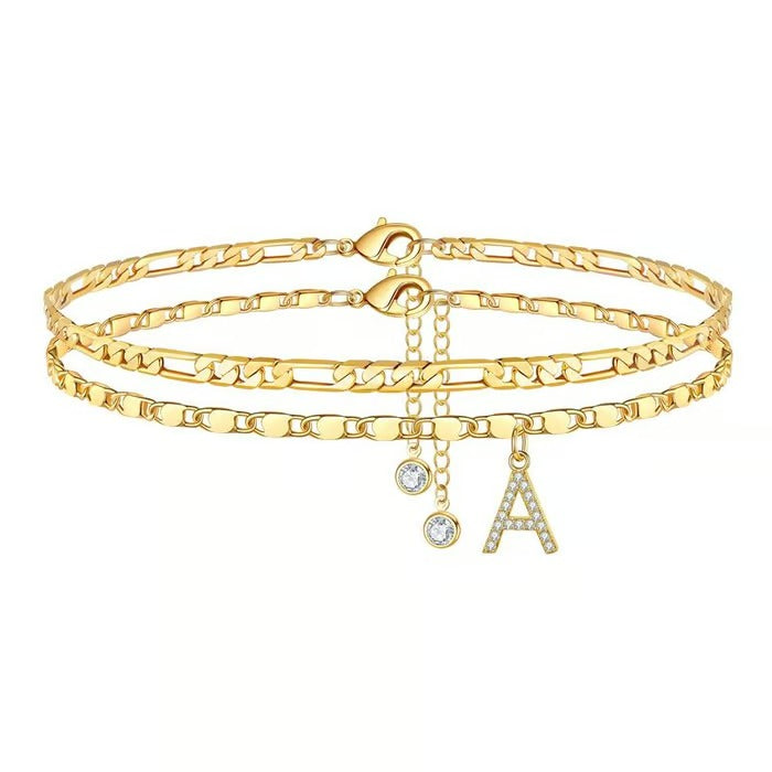 Customizable Layered Anklet | Adjustable & Hypoallergenic | Gold/Silver | 21.5 cm + 5 cm