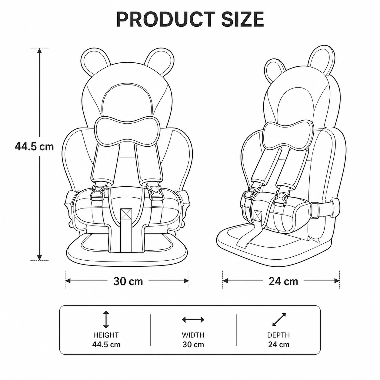 Toddler Car Seat Headrest Cushion Featuring Bear Pattern