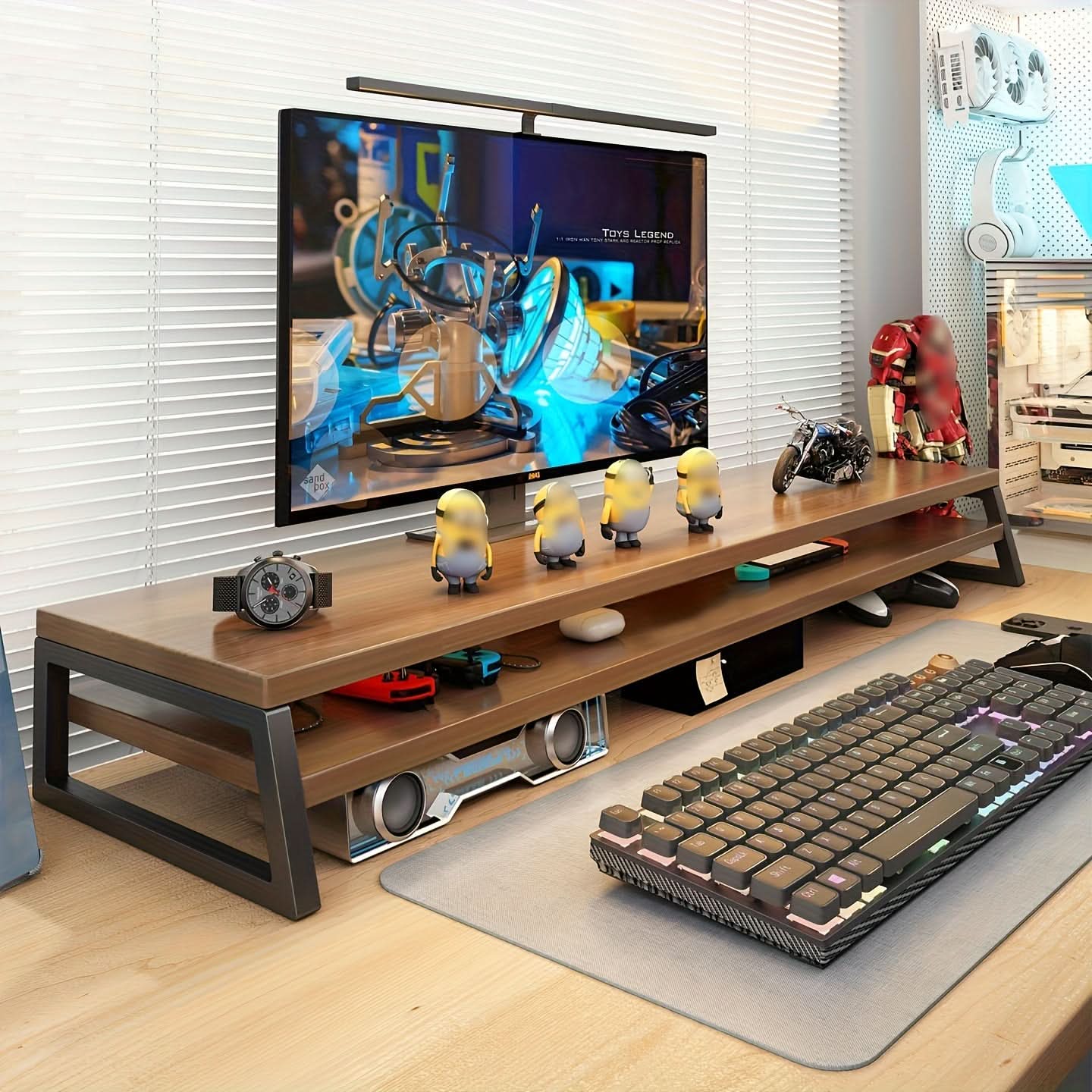 Monitor Stand for Improved Desk Organization and Height Adjustment