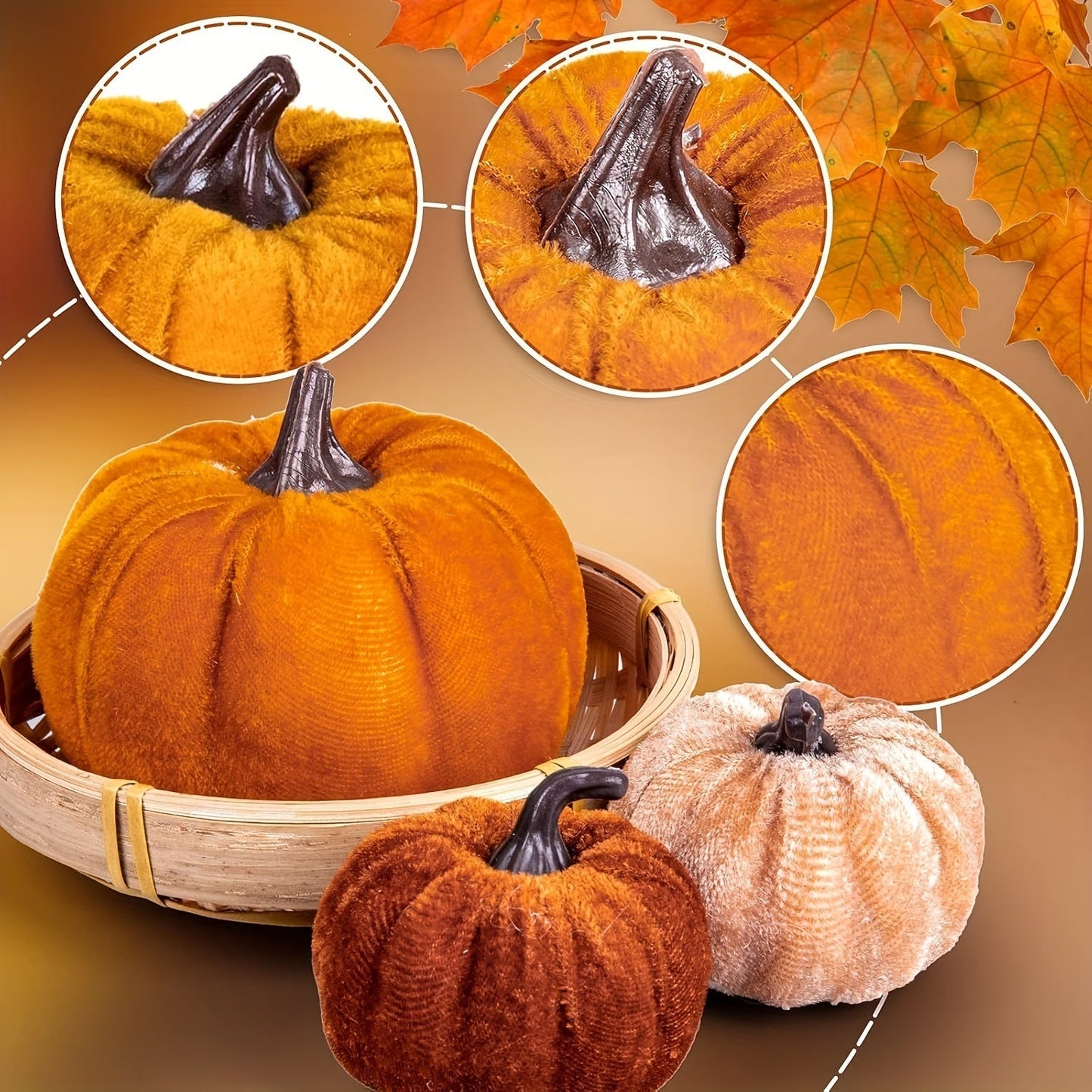 Autumn Pumpkin Decoration Set – 12 Velvet Finish Artificial Pumpkins
