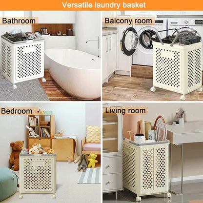 Compact Laundry Cart on Wheels | Space-Saving Hamper with Handles