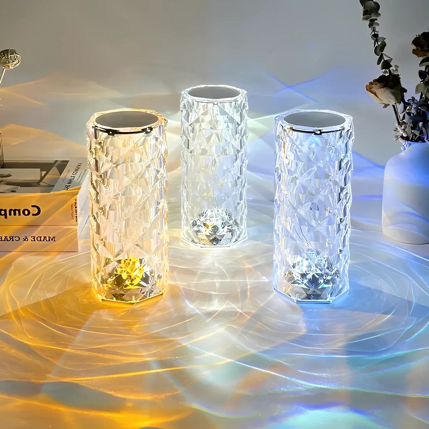 Multi-Color Lighting Adjustable Touch Lamp with Sparkling Crystals