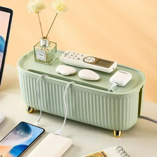 Cable Management Box with Lid - Storage for Sockets and Router - White Scandinavian Design