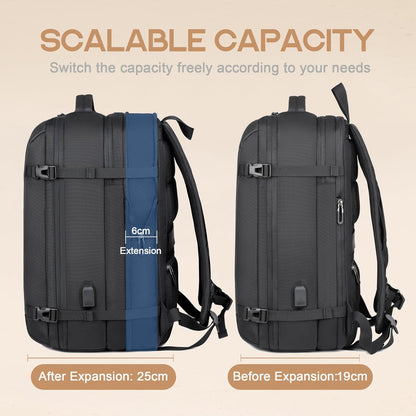 Expandable 40L Waterproof Travel Backpack with USB Port & 17" Laptop Compartment
