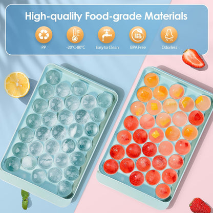 2-Pack Round Ice Mold Trays with Lids and Bin – 0.8” Freezer Tools