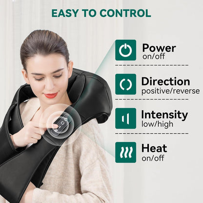 Cordless Neck and Shoulder Massager with Heat – 8 Kneading Nodes, 2 Intensities, 70–80 Minutes