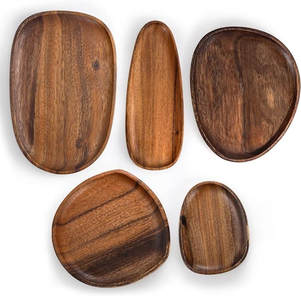 Charming Acacia Wood Oval Serving Trays Set