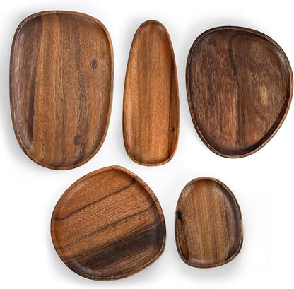 Charming Acacia Wood Oval Serving Trays Set