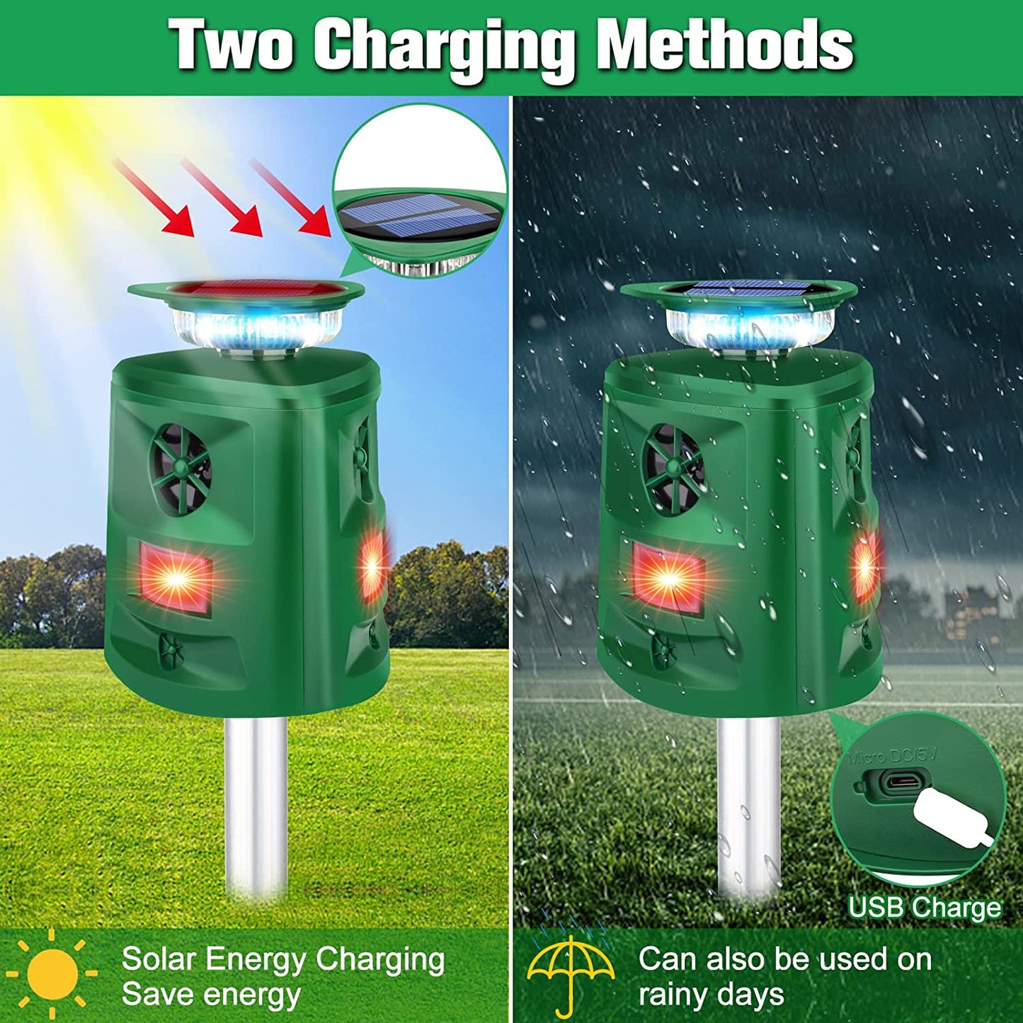 Ultrasonic Animal Repeller with 360° Sensor – Weatherproof Solar Device