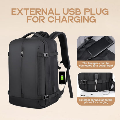 Expandable 40L Waterproof Travel Backpack with USB Port & 17" Laptop Compartment