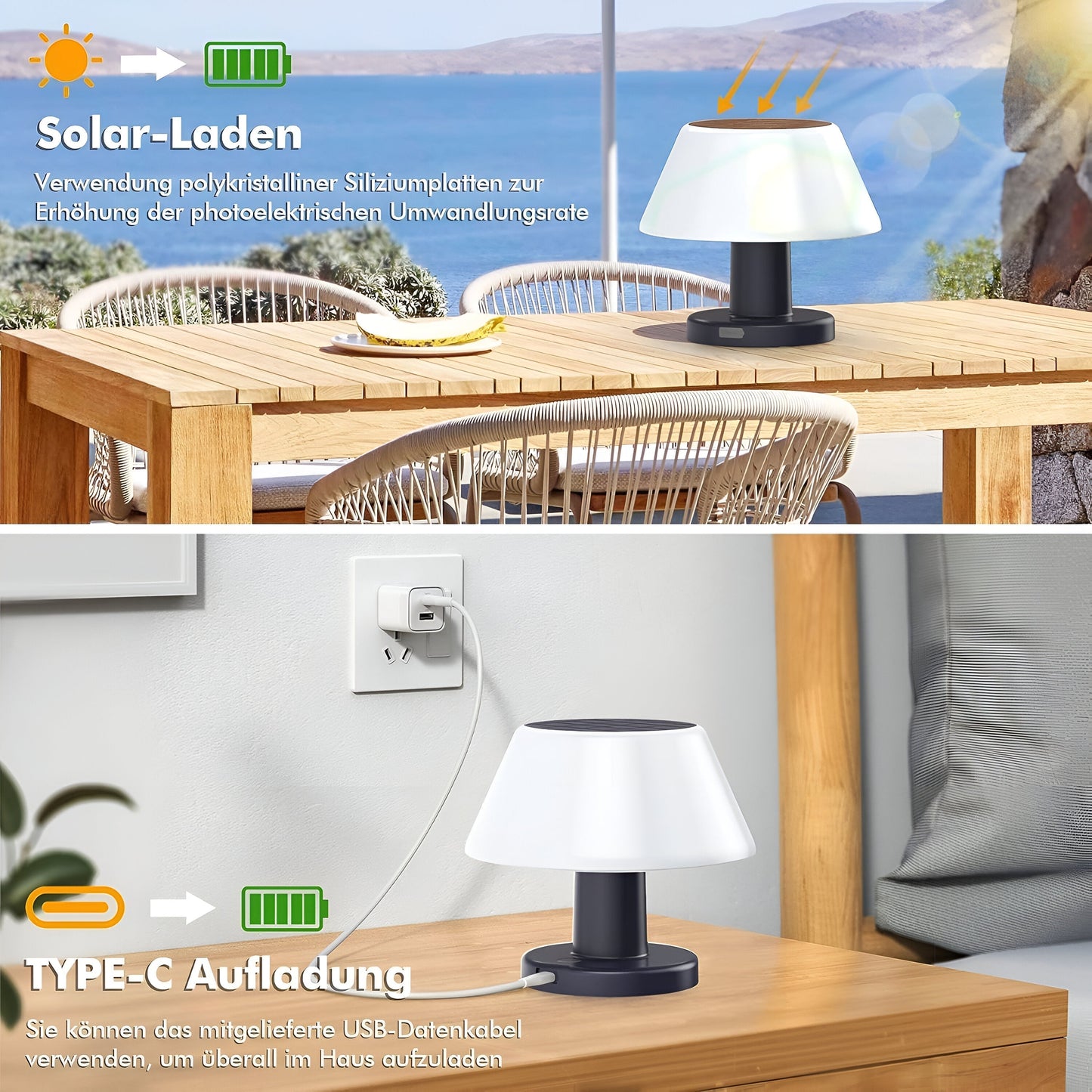 Solar-Powered Table Lamp – Compact Wireless Lighting for Indoor and Outdoor