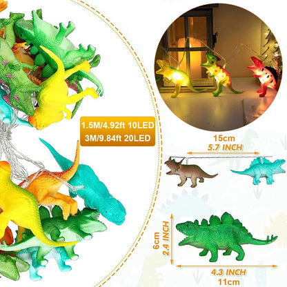LED Dinosaur String Lights – Warm White Glow, 1.5m / 3m, Battery Operated & IP44 Rated