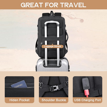 Expandable 40L Waterproof Travel Backpack with USB Port & 17" Laptop Compartment