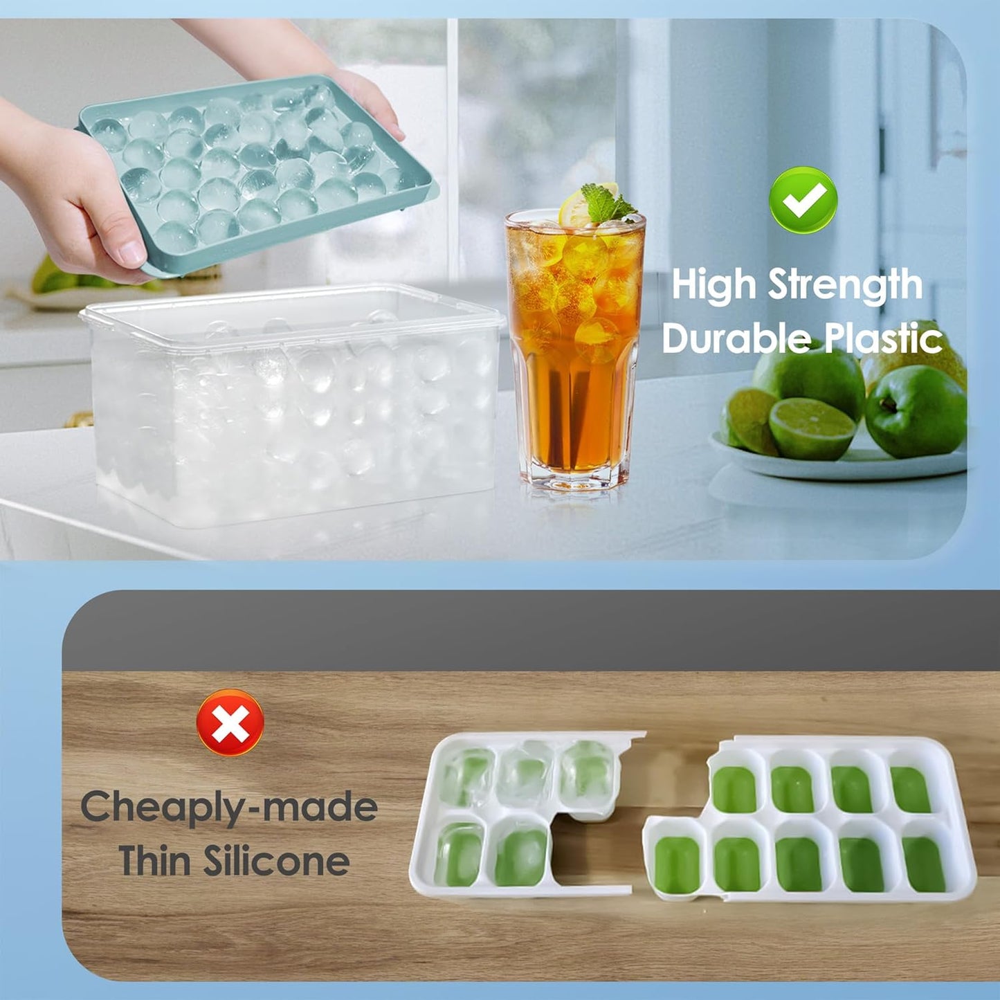 2-Pack Round Ice Mold Trays with Lids and Bin – 0.8” Freezer Tools
