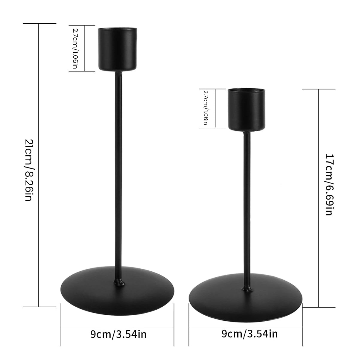 Set of 2 Black Metal Candle Holders | Elegant Table and Wedding Decor