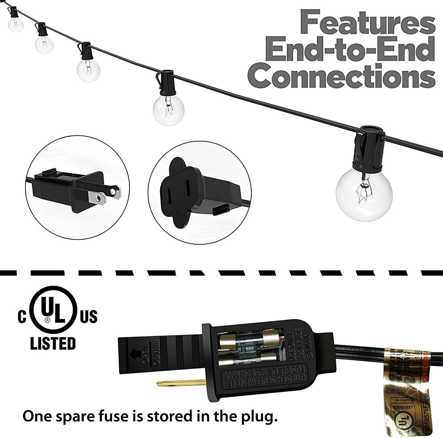 25FT Connectable Waterproof Globe String Lights with Bulbs for Indoor/Outdoor Use – Hanging Decor for Party, Porch, Balcony, and Backyard