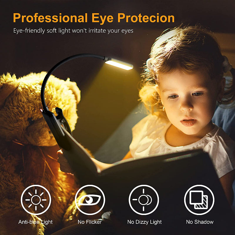 9 LED USB Rechargeable Clip-On Reading Light - Eye-Friendly, Dimmable