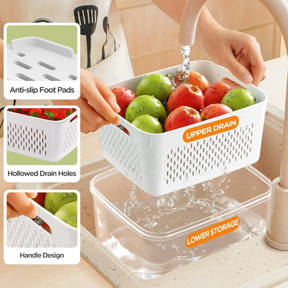 Drain Basket for Fresh Fruits and Vegetables - Refrigerator Storage Organizer