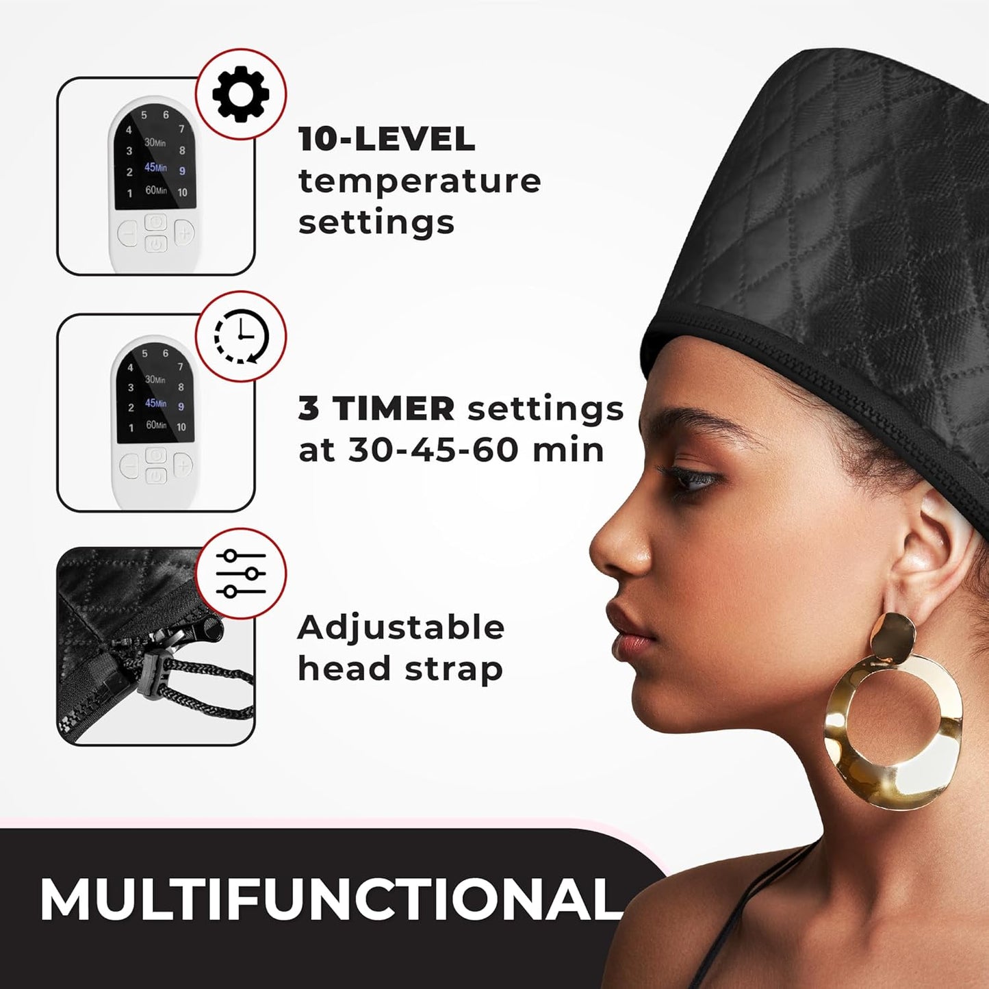 Electric Hair Steam Cap for Deep Care | 10 Heat Settings | Moisture & Shine