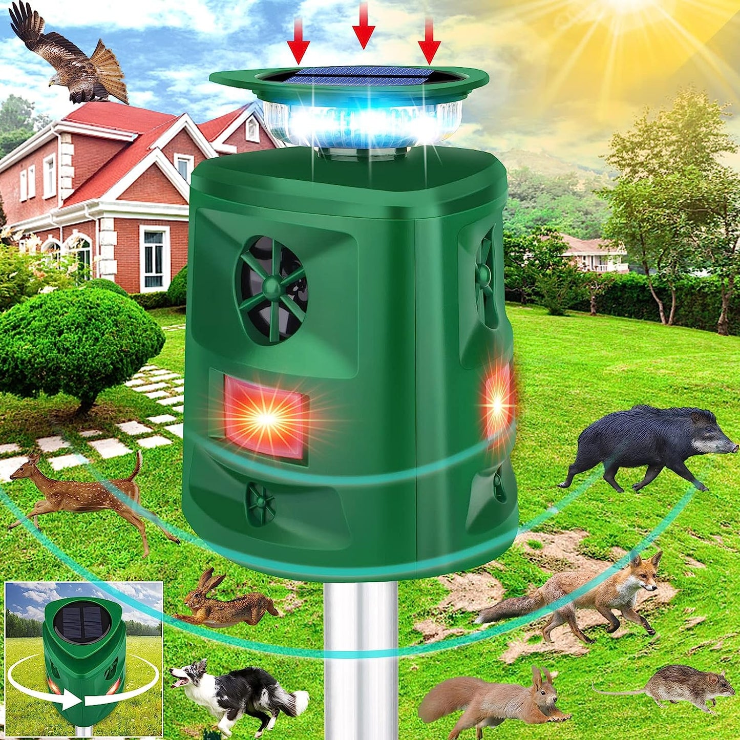 Ultrasonic Animal Repeller with 360° Sensor – Weatherproof Solar Device