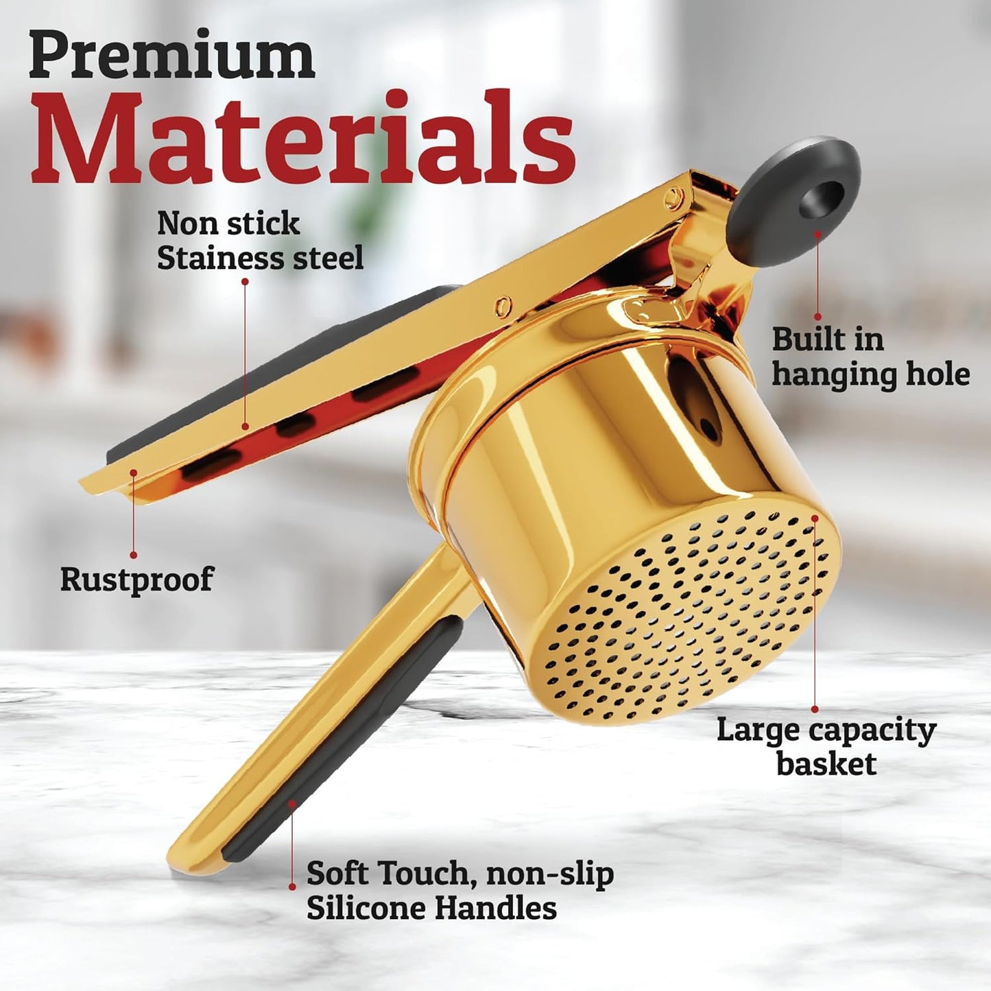 Stainless Steel Potato Masher - 450ml Capacity - Durable for Fruits & Vegetables