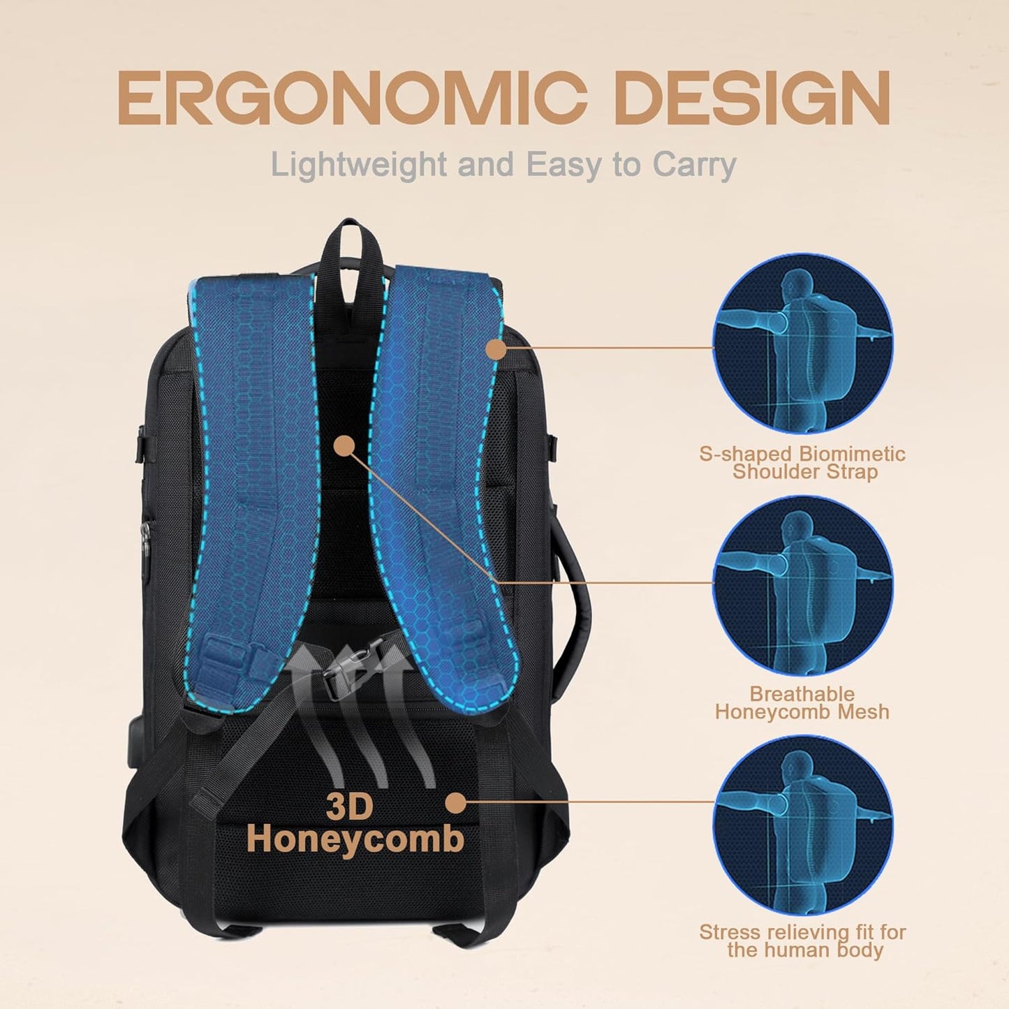Expandable 40L Waterproof Travel Backpack with USB Port & 17" Laptop Compartment