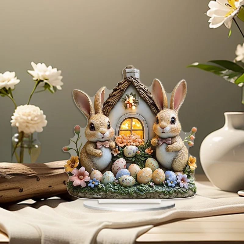 Easter Bunny Decoration | Flat Acrylic Table Centerpiece for Home, Office, Garden