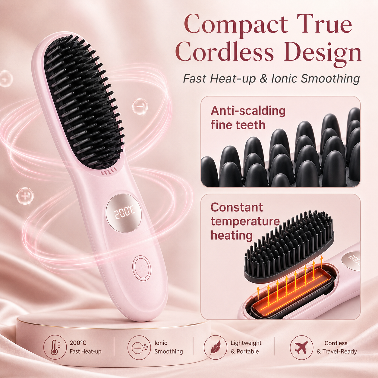 LED Display Cordless Hair Straightening Brush