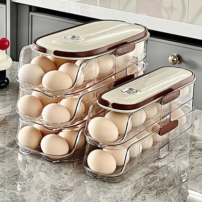 Rolling Refrigerator Egg Holder | Stackable Transparent Storage Box with Lid