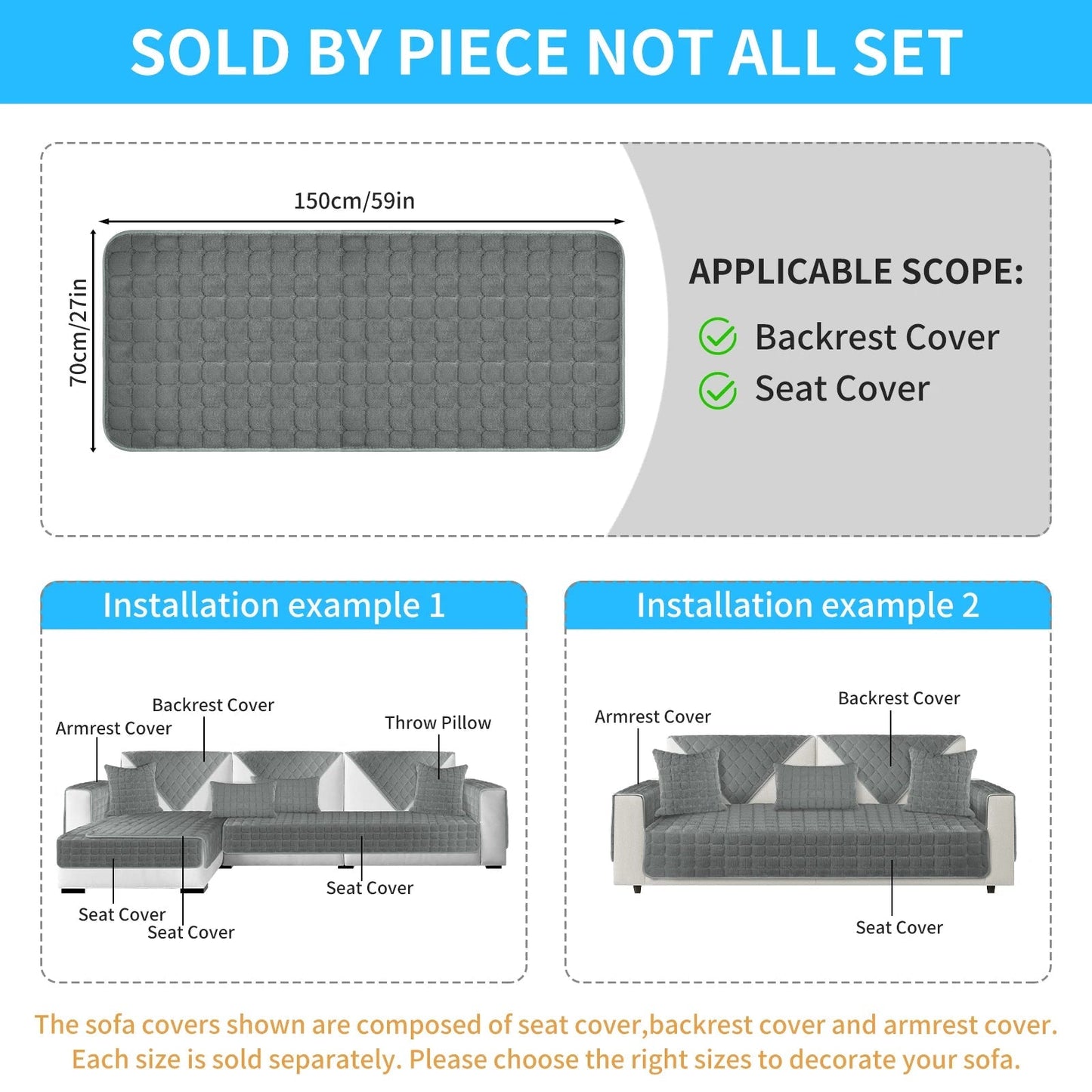 Plush Sofa Cover with Quilted Design – Non-Slip, Washable Protector for Couch & Sectional