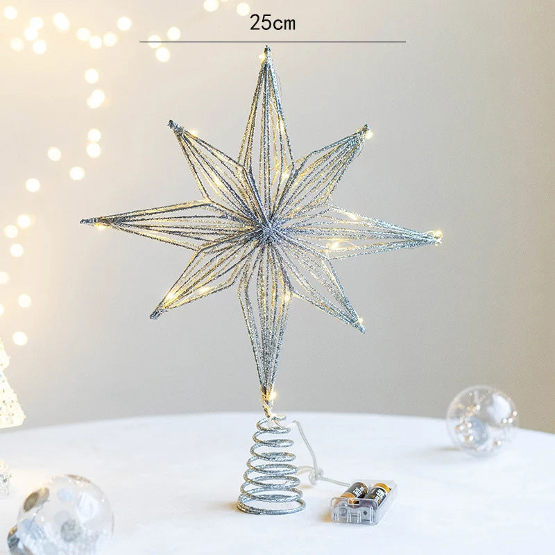 Christmas Star Tree Topper | LED Lights | Battery Operated | Gold Hollow Star with 3D Effect