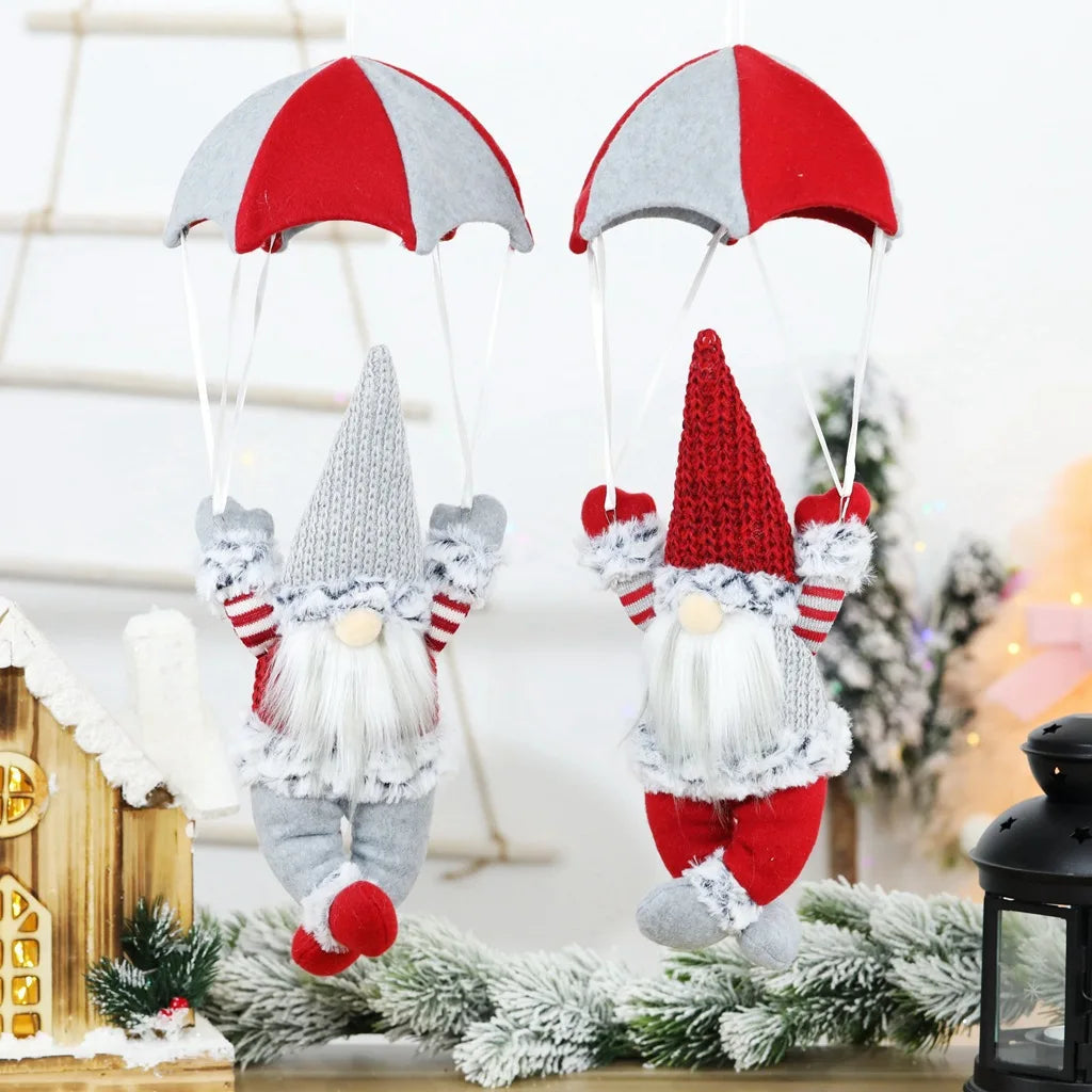Hanging Christmas Gnome with Parachute | Handmade Plush Doll | 45×18 cm