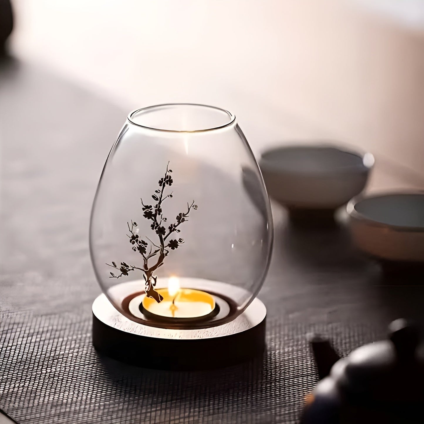 Elegant 2-Piece Glass Candle Holders with Wooden Base