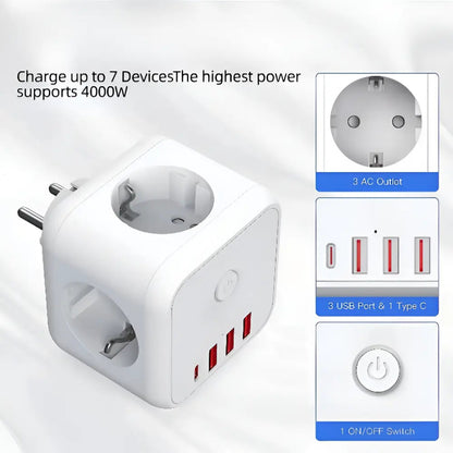 7-in-1 USB Charging Station Power Cube Strip