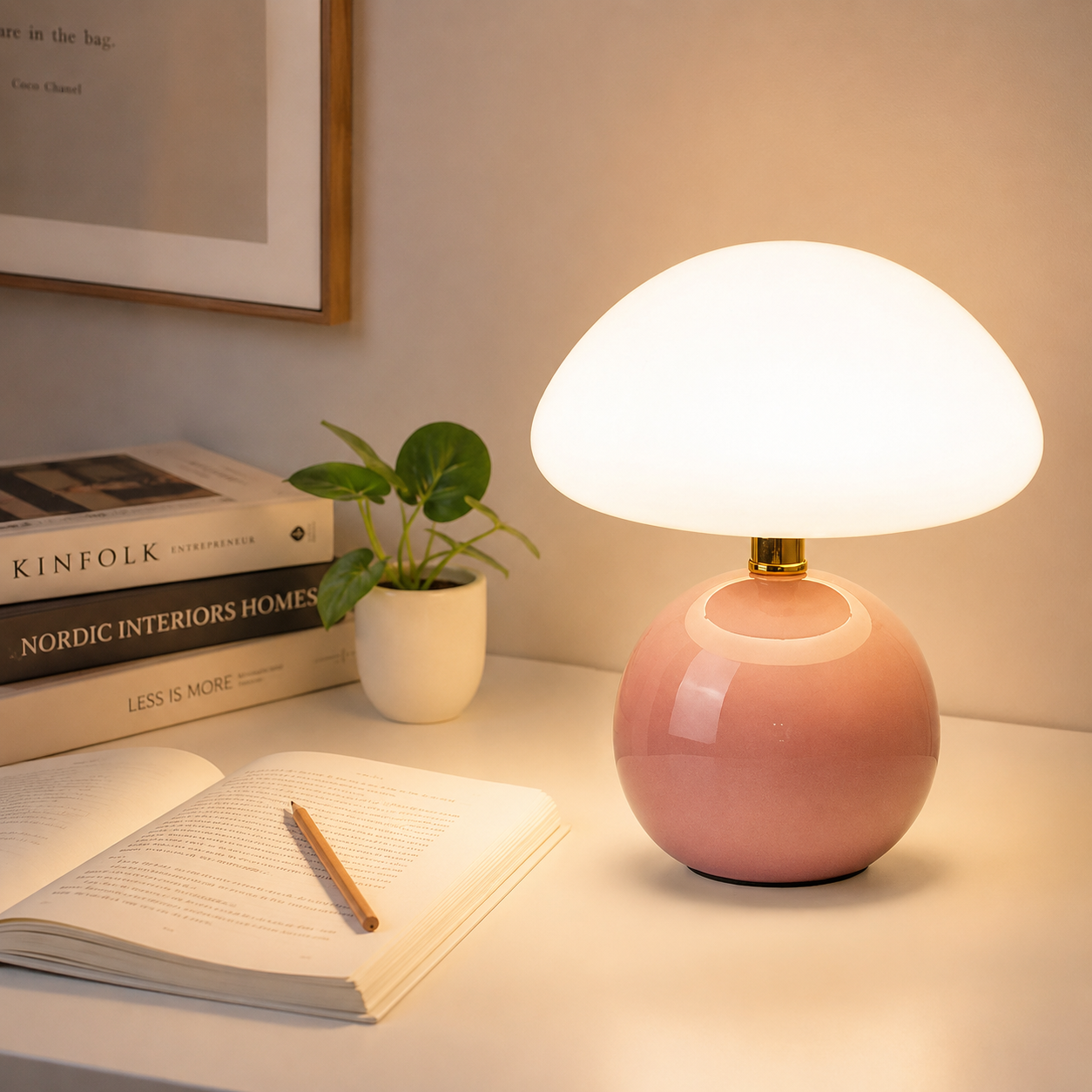 Ceramic Base Mushroom-Shaped Table Lamp