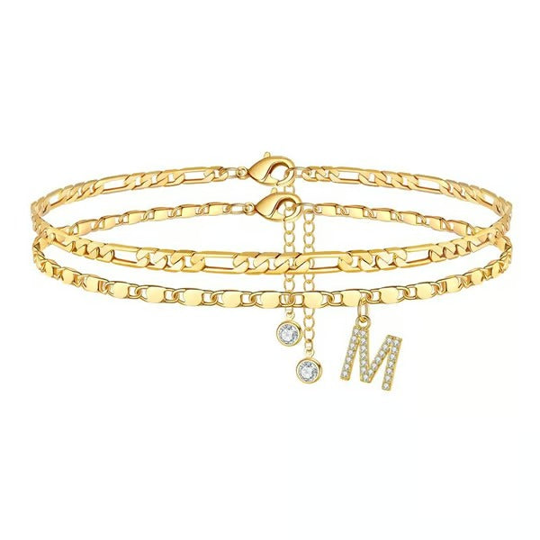 Customizable Layered Anklet | Adjustable & Hypoallergenic | Gold/Silver | 21.5 cm + 5 cm