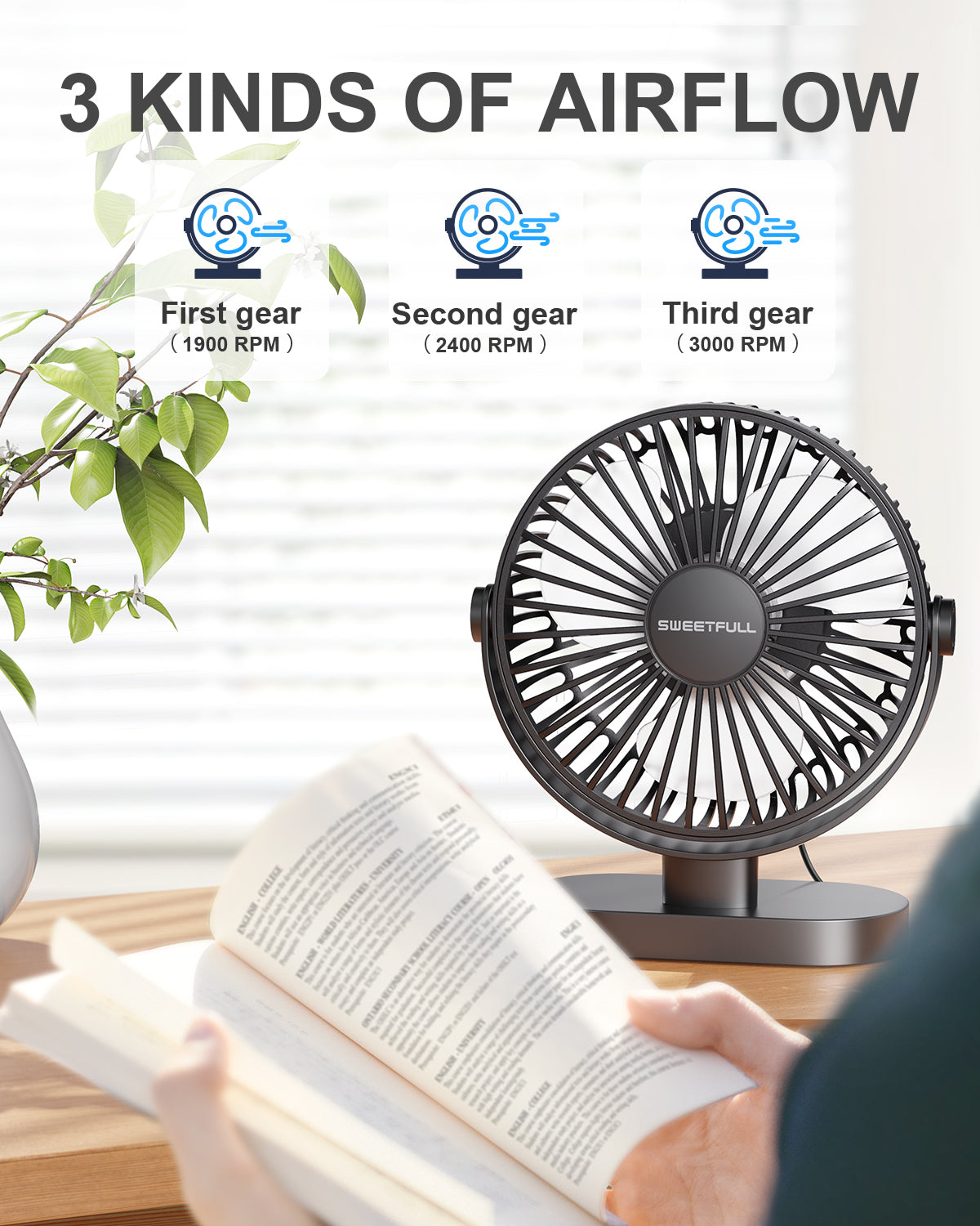 6.5 Inch Portable USB Desk Fan for Home, Office, Car, and Travel