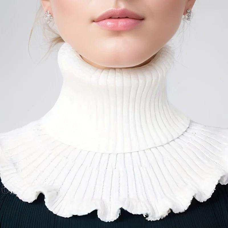 Black and White Knit Collar | Stylish Removable Ruffled Neckline | Soft, Warm and Elegant for Women | Fashionable Faux Collar