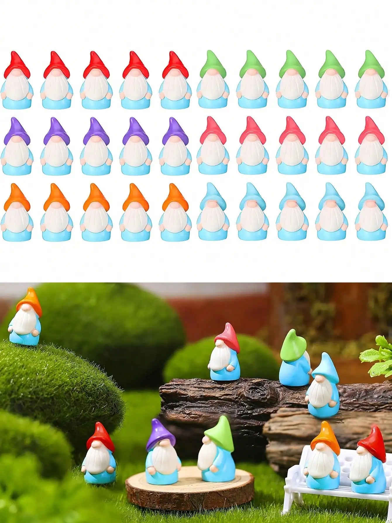 Mini Garden Gnome Set with 10 Pieces | Resin Statues | Colorful Fairy Garden Decor