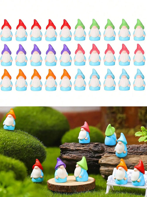 Mini Garden Gnome Set with 10 Pieces | Resin Statues | Colorful Fairy Garden Decor