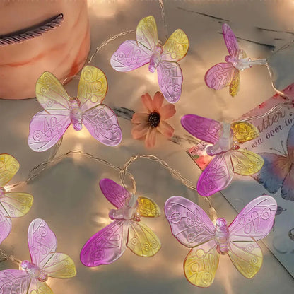 Butterfly String Lights | 10 or 20 LEDs | Pink and Yellow | Romantic Home & Garden Decor