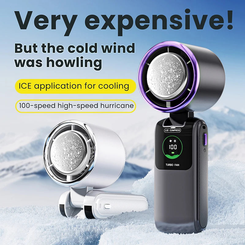 Portable Mini Hand Fan with Cooling Battery | 100 Speed Settings | 10W Turbo Power | Foldable Design