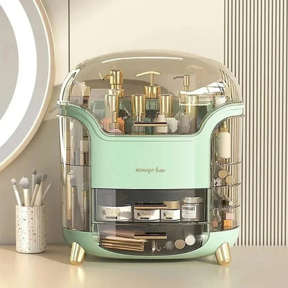 Transparent Makeup Storage Organizer with Sliding Doors and Drawers