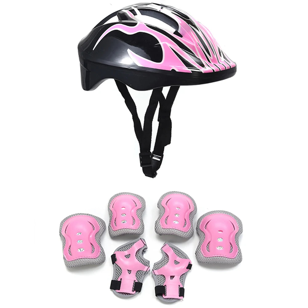 Children's Safety Helmet Set | 7-Piece Protection Gear with Knee, Elbow, and Wrist Pads | Adjustable Fit | Shock Absorbing | Great for Biking and Skating
